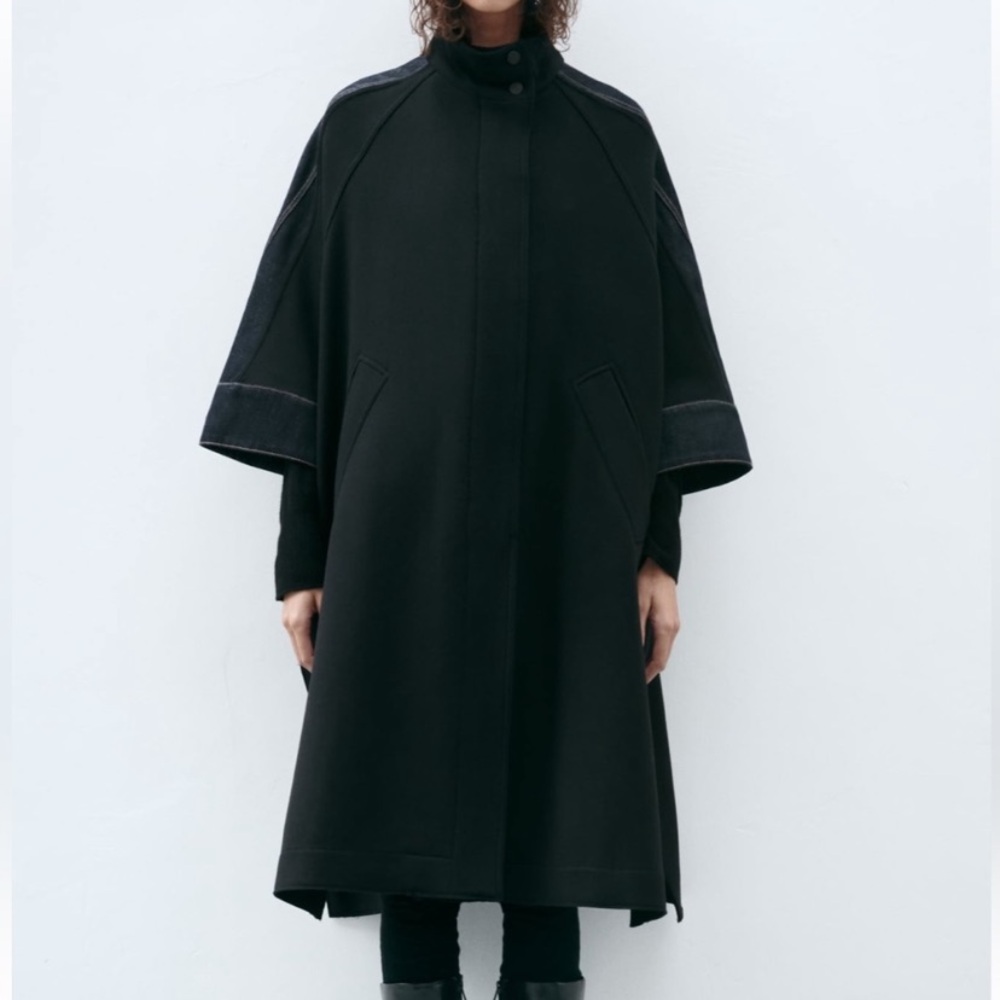 Zara Elegant Black Cape Coat